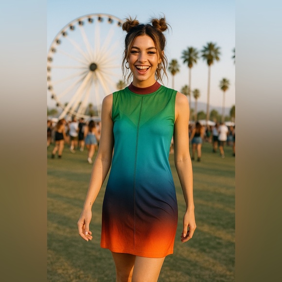 pistola Dresses & Skirts - Pistola 2 piece Fine Mesh Rainbow Mini Dress Sz Small Festival Coachella Stretch